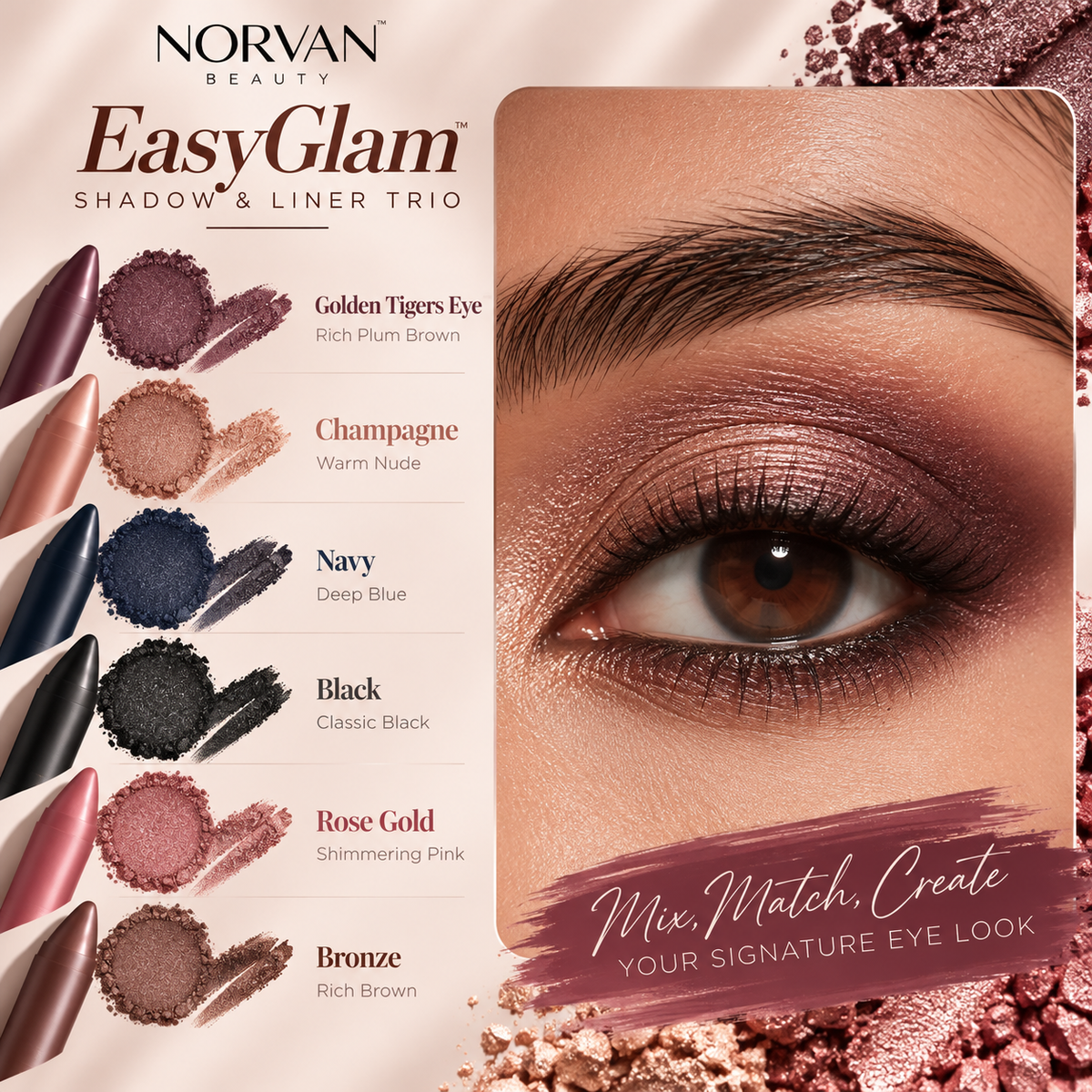 NORVAN Beauty™ EasyGlam Shadow & Liner Trio