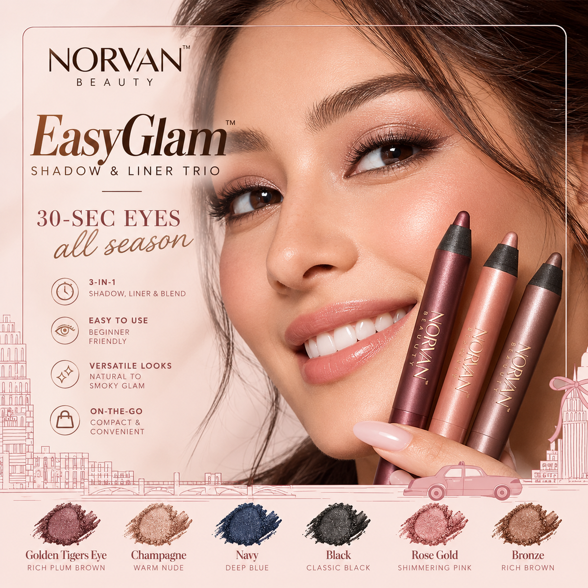 NORVAN Beauty™ EasyGlam Shadow & Liner Trio