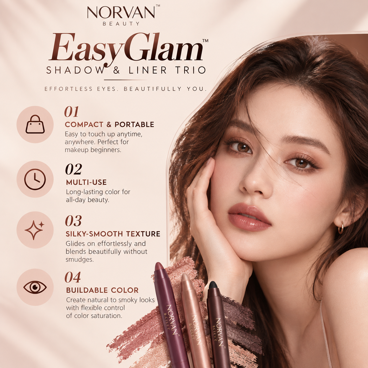 NORVAN Beauty™ EasyGlam Shadow & Liner Trio