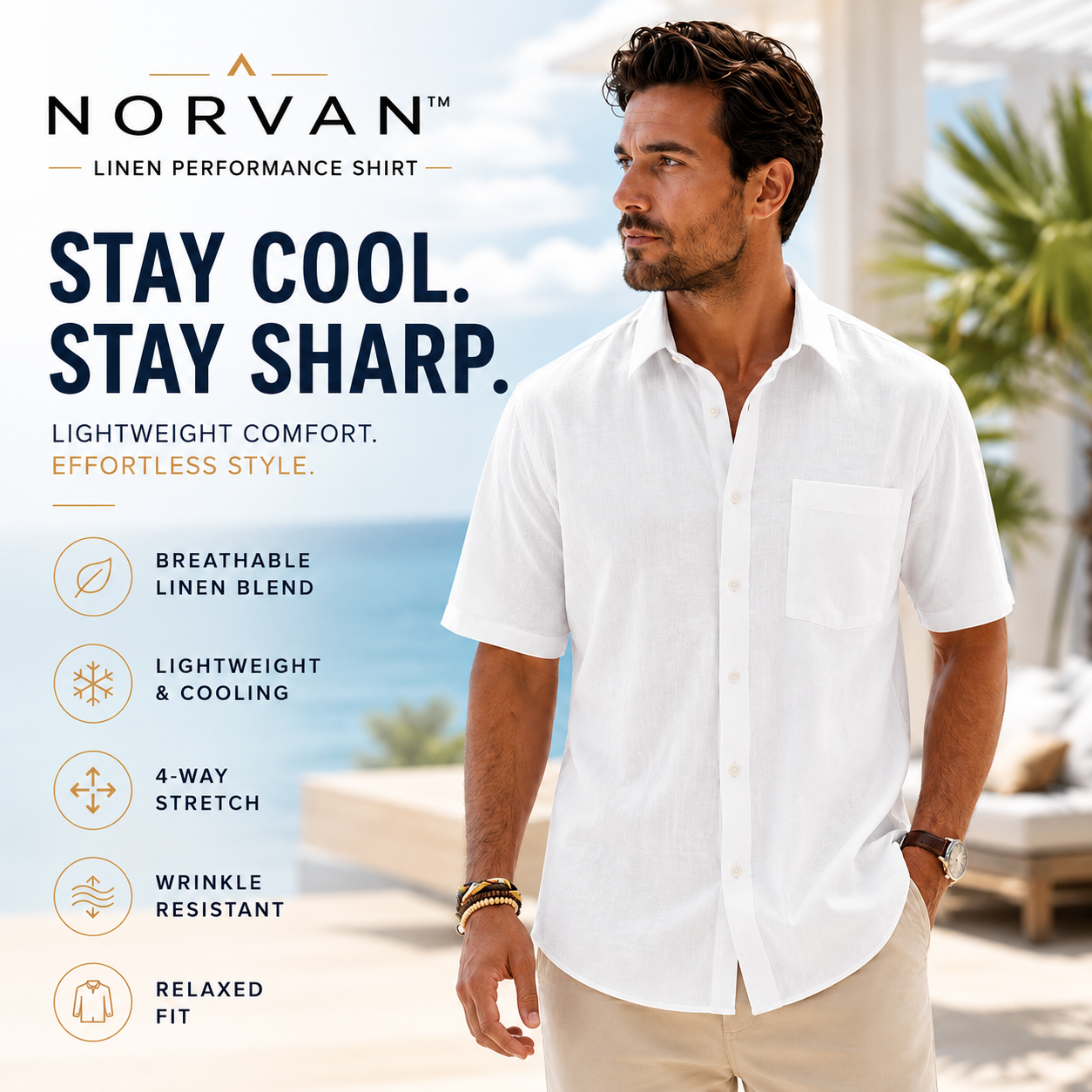 NORVAN™ Linen Performance Shirt – Breathable & Moisture-Wicking