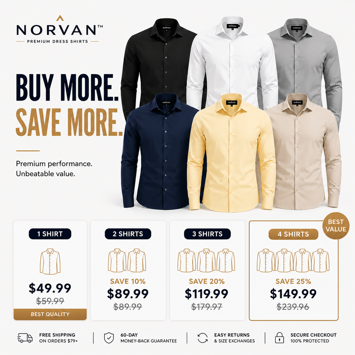 NORVAN™ Performance Shirt – Athletic Fit & Wrinkle Resistant