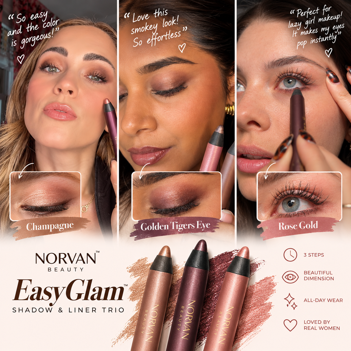 NORVAN Beauty™ EasyGlam Shadow & Liner Trio
