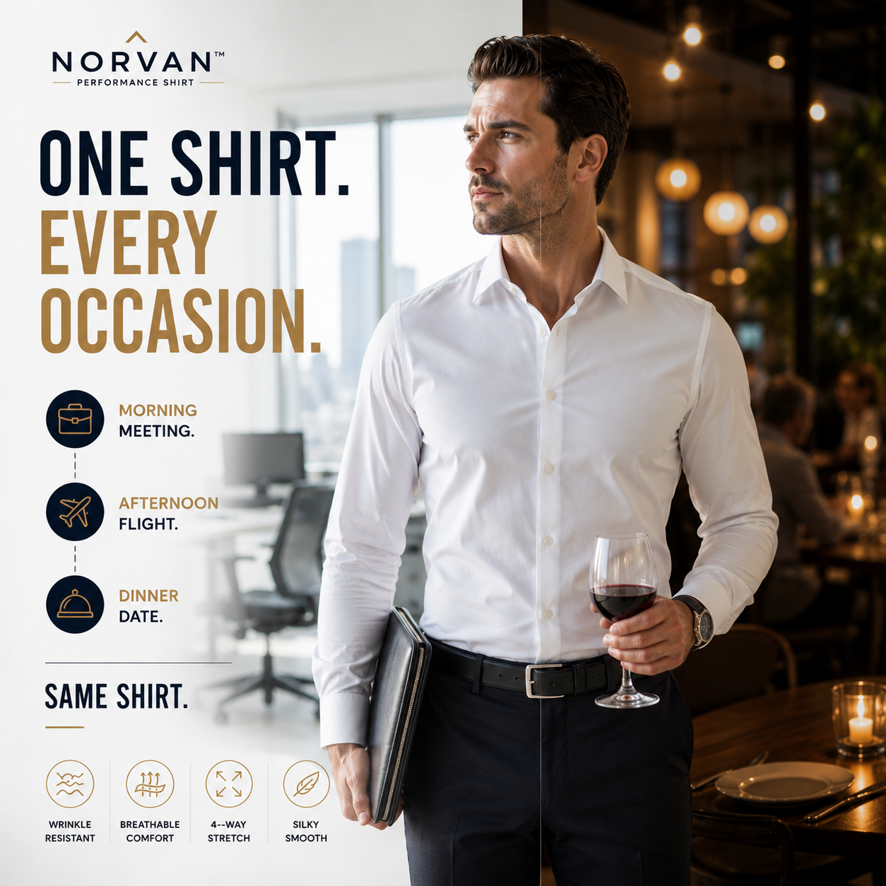 NORVAN™ Performance Shirt – Athletic Fit & Wrinkle Resistant