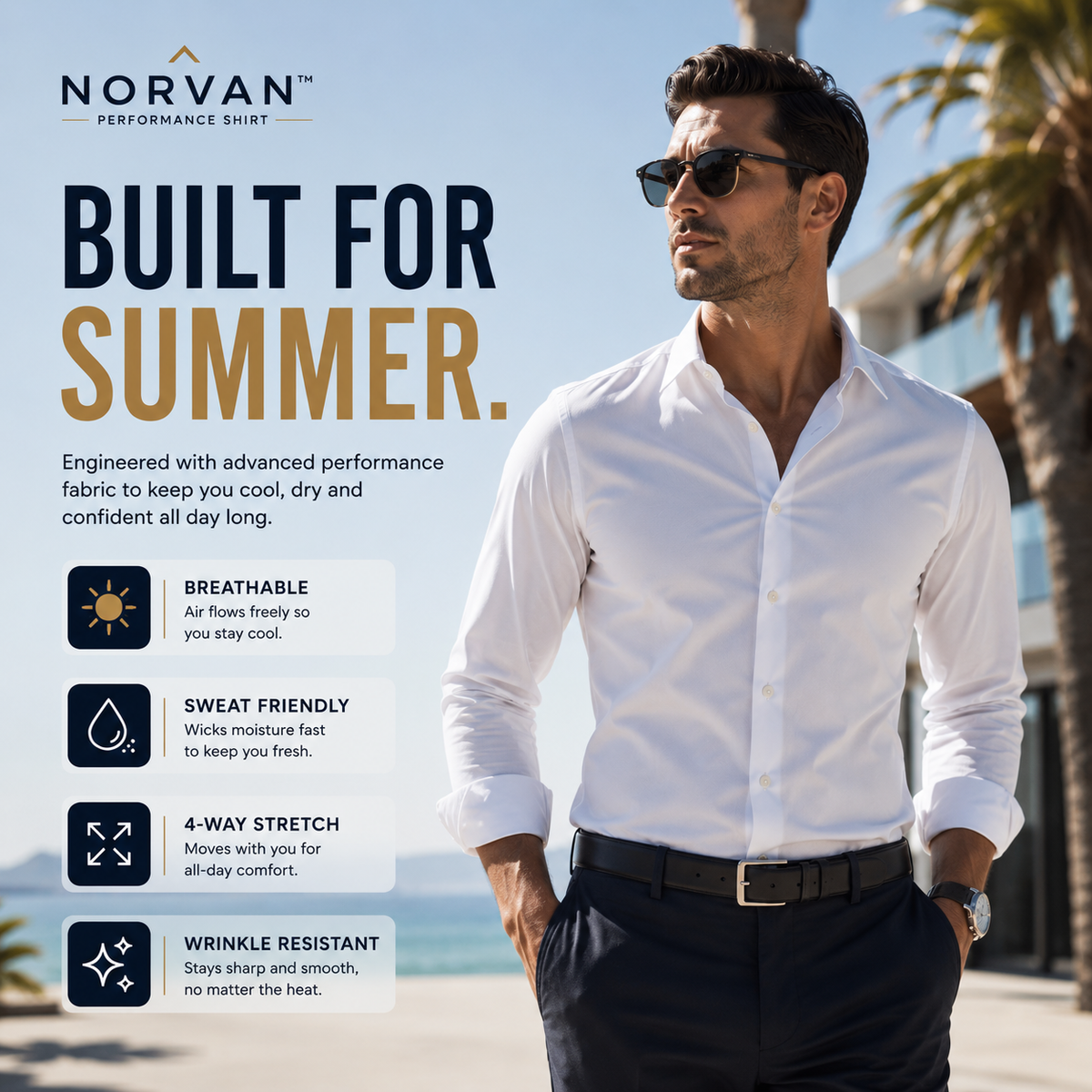 NORVAN™ Performance Shirt – Athletic Fit & Wrinkle Resistant