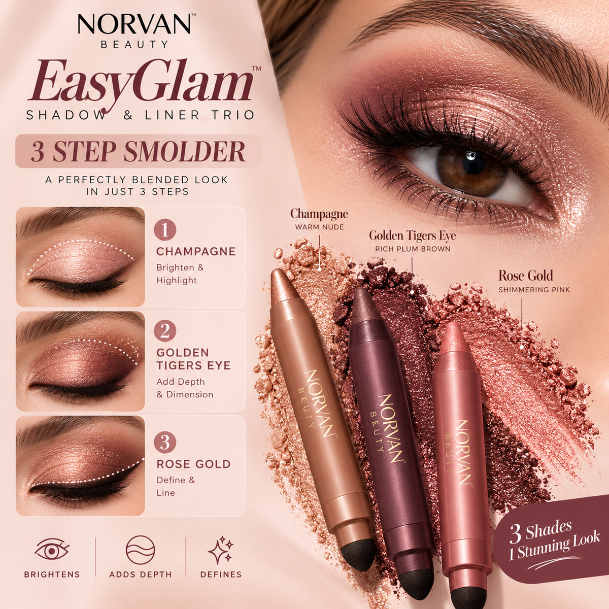 NORVAN Beauty™ EasyGlam Shadow & Liner Trio